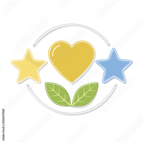 Flat design heart with stars and leaves illustration