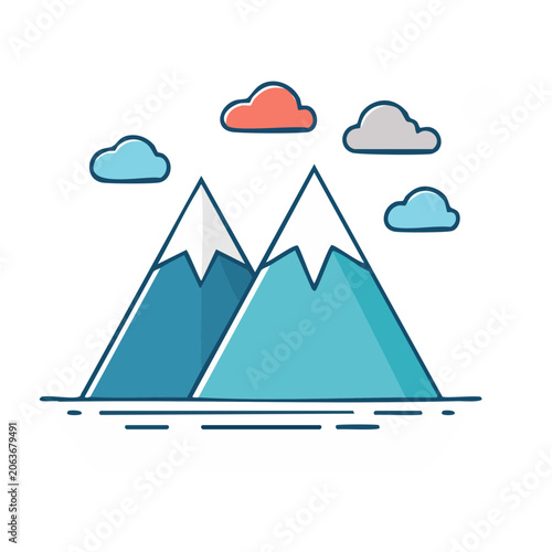 Flat Design Mountains and Clouds Vector Illustration