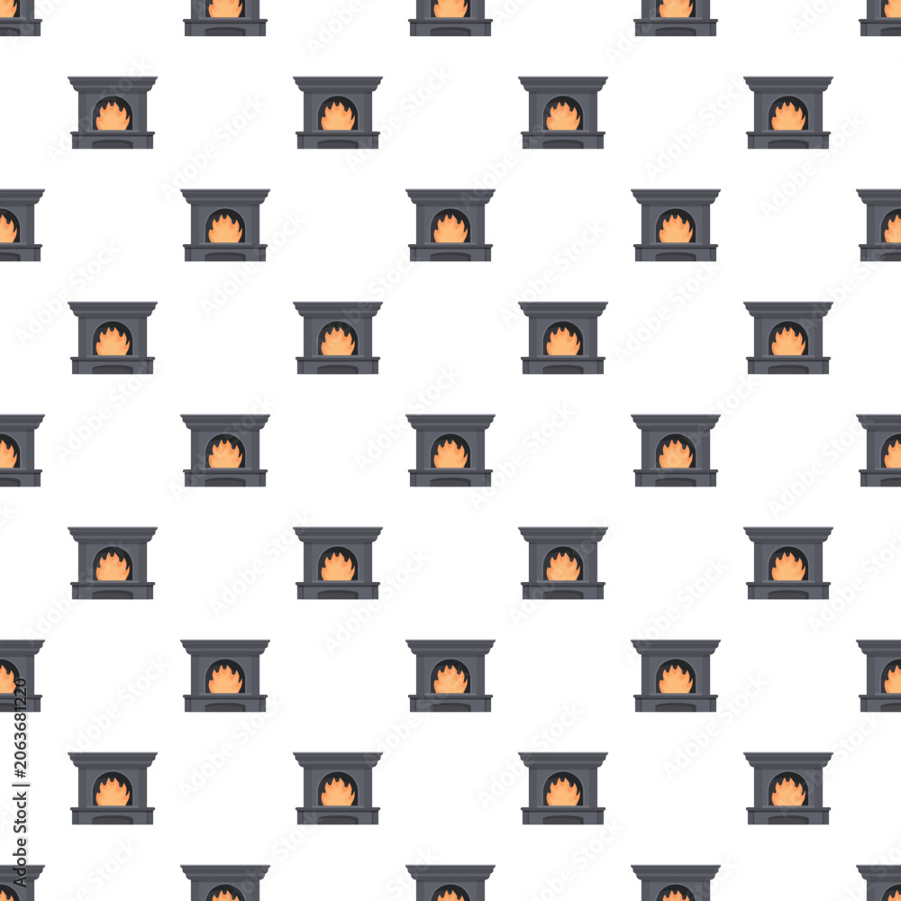 Obraz premium Fireplace hearths with burning fire repeat in a flat design seamless pattern