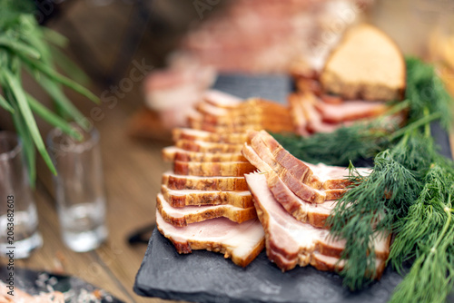 moked bacon and vodka shots
