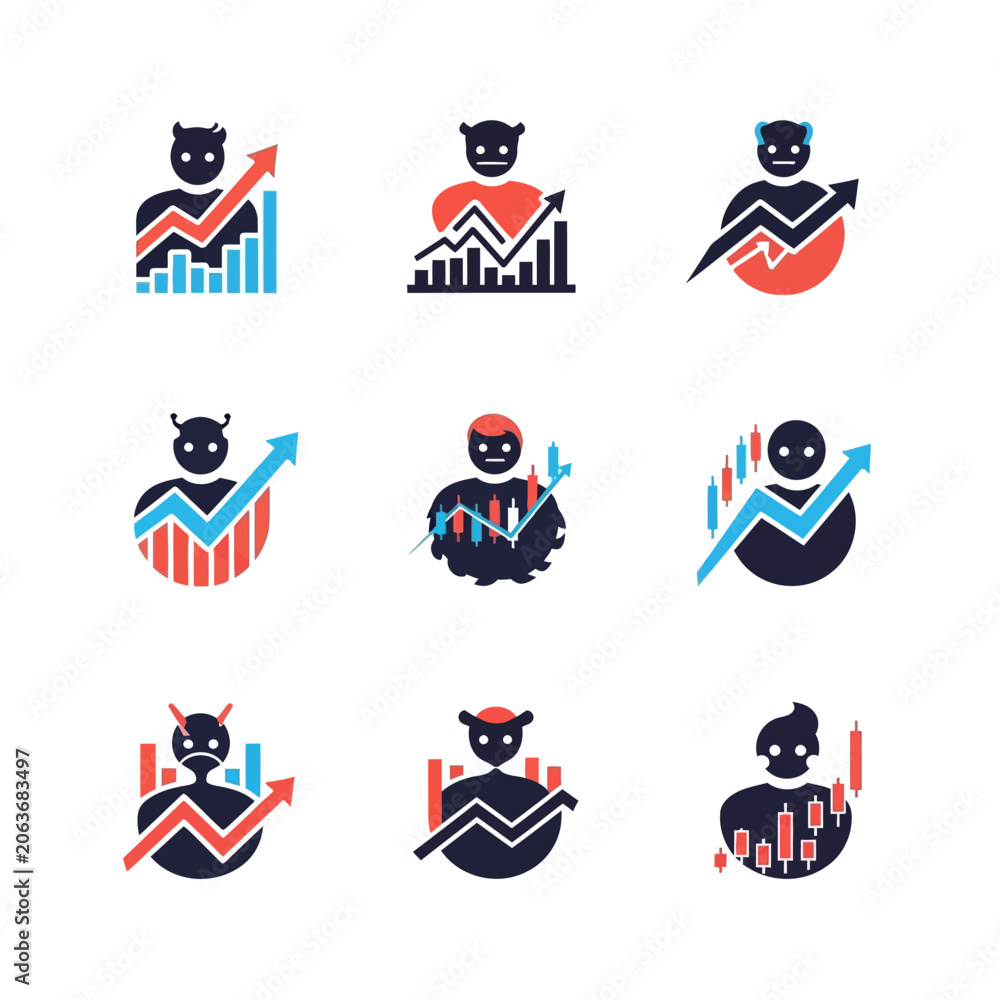 Fototapeta premium Stock Market Icons: Bullish & Bearish Trends, Financial Growth & Loss