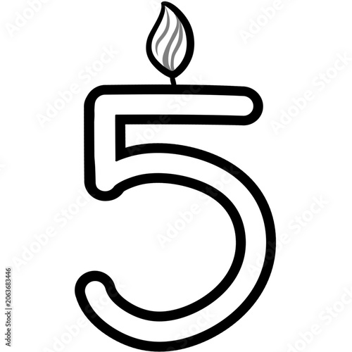 Out line Birthday candle numbers featuring zero to nine  doodle style cute ,Decoration for card and coloring book.