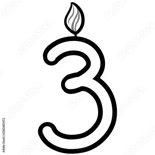Out line Birthday candle numbers featuring zero to nine  doodle style cute ,Decoration for card and coloring book.