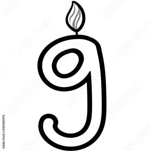 Out line Birthday candle numbers featuring zero to nine  doodle style cute ,Decoration for card and coloring book.