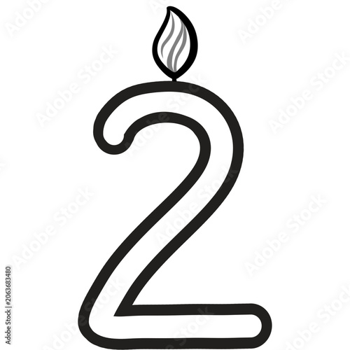 Out line Birthday candle numbers featuring zero to nine  doodle style cute ,Decoration for card and coloring book.