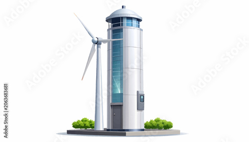Modern Lighthouse with Integrated Wind Turbine - Sustainable Energy and Coastal Architecture