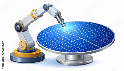 Automated Robotic Arm Assembling Modern Circular Photovoltaic Solar Panel for Sustainable Green Energy Generation Technology