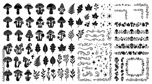 Black and white leaf shapes icons.