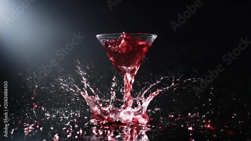 Red liquid splashing dramatically from a glass against a dark background