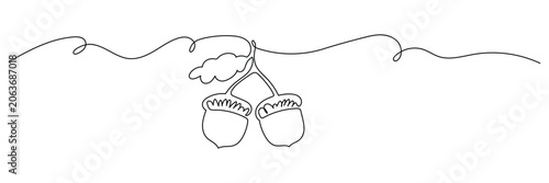 Minimalist Acorn Branch Continuous Line Drawing Illustration