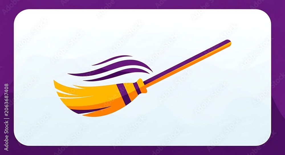 Naklejka premium Stylized cartoon witch broom flying illustration.