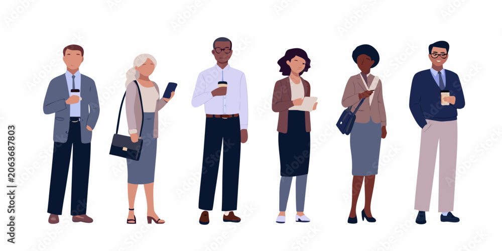 Obraz premium Diverse Businesspeople Group Flat Vector Illustration On White Background