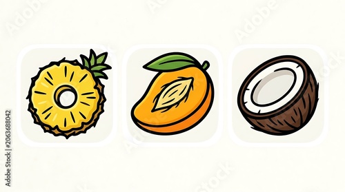 Vector illustration of three coffee beans and a coffee cup.