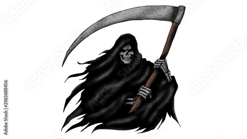 Schilderij op canvas Dark grim reaper skeleton holding a scythe illustration