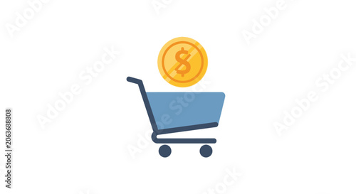 Shopping cart with golden coin.