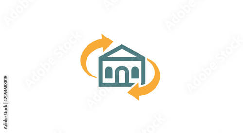 Simple house with arrows rotating around.