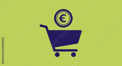 Shopping cart with euro coin symbol.
