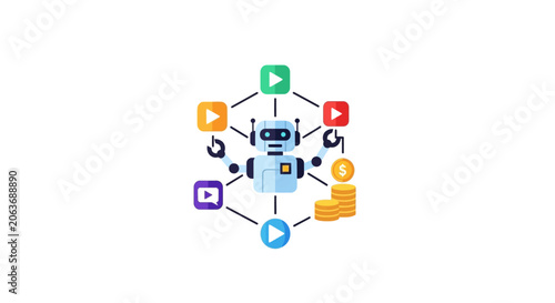 Social media icons on a network.