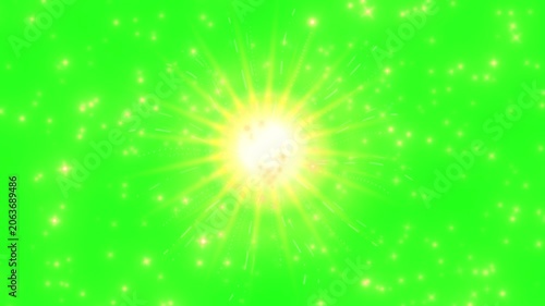 Glowing particles burst on green screen background
