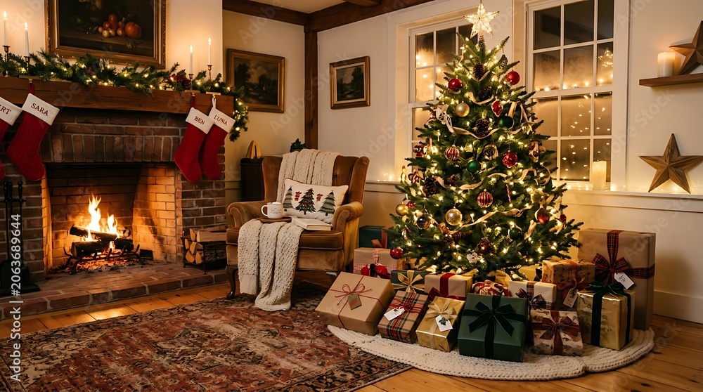 Obraz premium Cozy living room with Christmas tree.