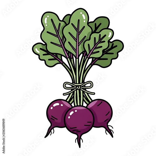 Purple eggplant with green leafy plant illustration.
