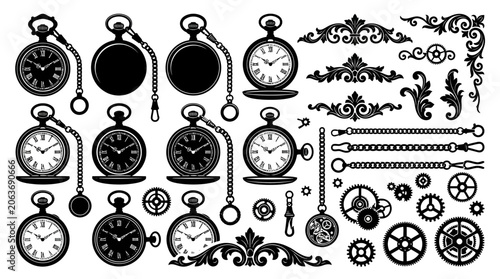 Collection of antique pocket watches.
