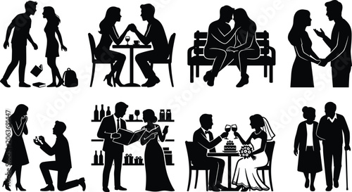 Fotografie Romantic Relationship Silhouette Collection Featuring Dating Engagement Marriage