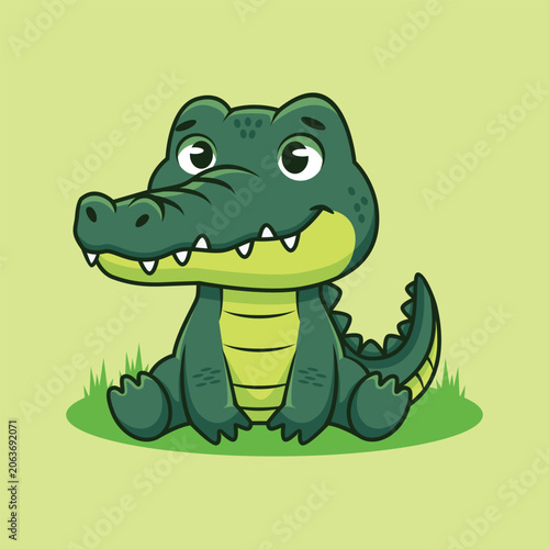 cute cartoon illustration of a crocodile sitting on the grass