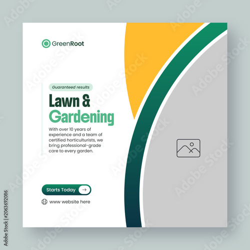 Lawn and gardening services social media post and web banner design template