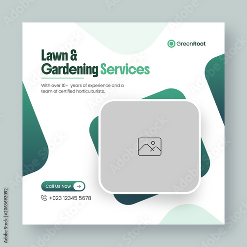 Lawn and gardening services social media post and web banner design template