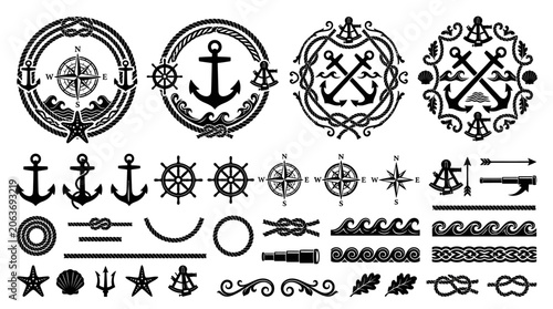 Nautical icons and symbols collection.