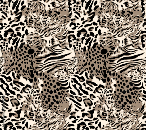 Foto leopard animal skin seamless pattern, mixed stripes and cheetah spots texture te
