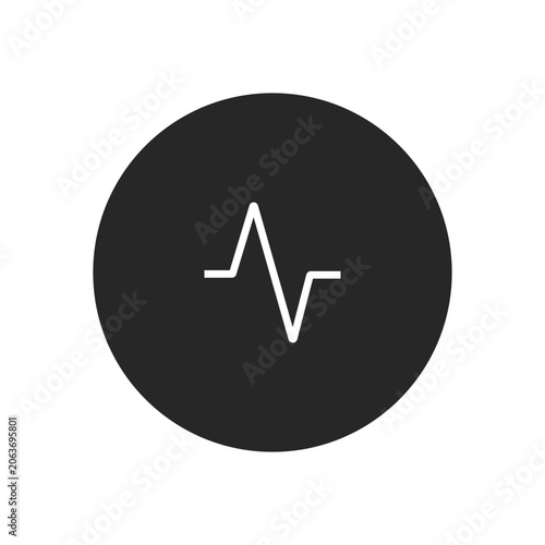 A simple white electrocardiogram line graph symbol within a dark gray circle isolated on a transparent background