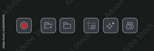 Collection of modern user interface icons including record folder camera and group symbols