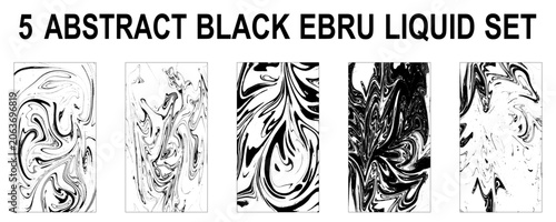 Set of Marble wavy pattern. Abstract background illustration. Ebru, Turkish marbling art background collection.