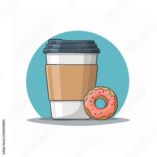 Flat design illustration of coffee cup and donut