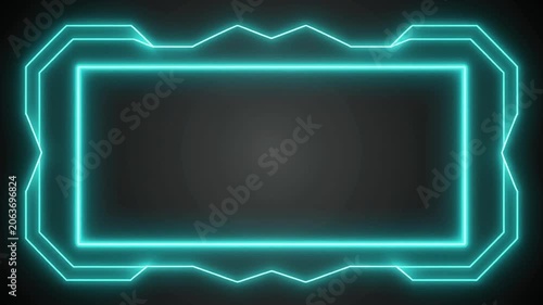 Futuristic Neon Frame with Glowing Cyan Border on Dark Background.