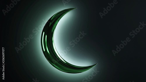 Glowing Crescent Moon in Dark Sky.