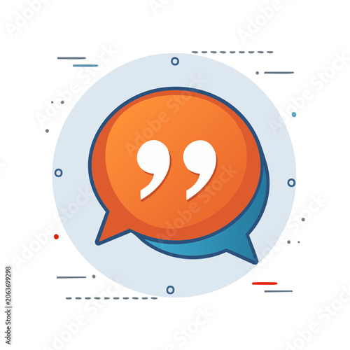 Orange and blue speech bubble with quotation marks icon