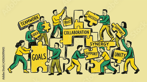 Authentic Raw Human Touch Business Success Puzzle Connection Vector Art, 