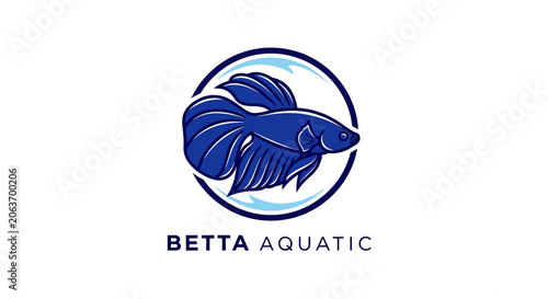 Blue Betta Fish Logo - Siamese Fighting Fish Aquatic Symbol