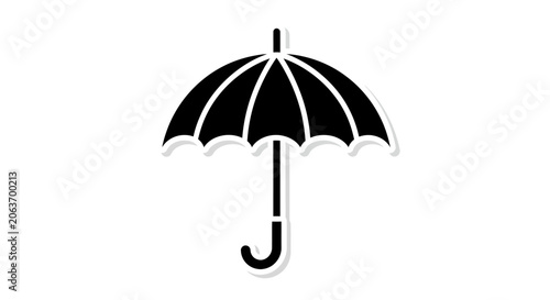 Black umbrella icon with shadow on white background