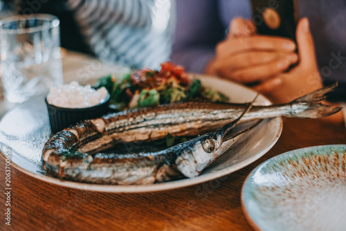 Grilled Whole Garfish Seafood Dish Served in Restaurant Setting