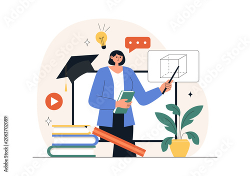 Online Learning Platform Illustration Featuring E-Learning Courses, Distance Education, Video Tutorials, Digital Study, and Remote Training