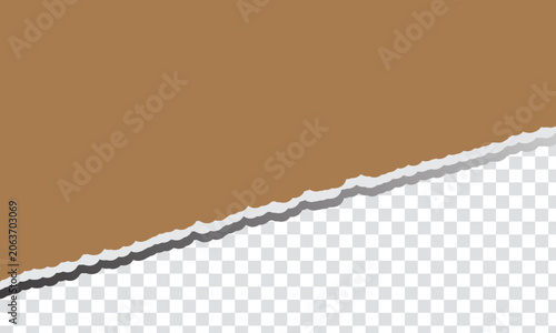 Torn Brown Paper Edge Isolated on Transparent Background for Grunge Texture Design Ripped Kraft Paper Edge Fragment Isolated on Transparent Background Overlay Element