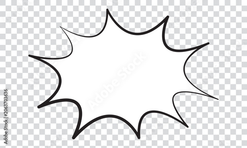 White Comic Explosion Speech Bubble with Black Outline for Cartoon Sticker and Poster Design Cartoon Burst Frame with White Comic Explosion and Black Border Speech Bubble Template