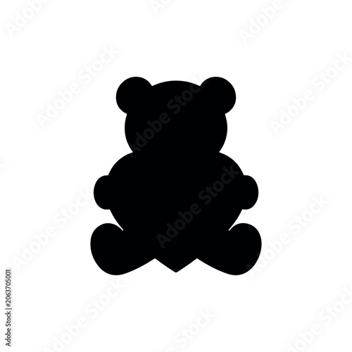 Teddy bear holding a heart silhouette icon vector illustration on white background.