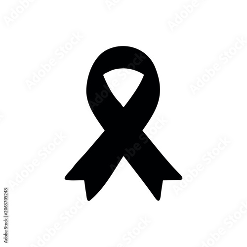 Yellow ribbon silhouette icon vector illustration on white background.