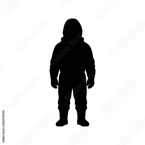 Gas mask with hazmat suit silhouette icon vector illustration on white background.