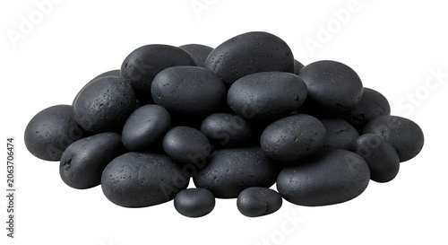 Decorative black pebble stone cluster isolated on transparent background png 